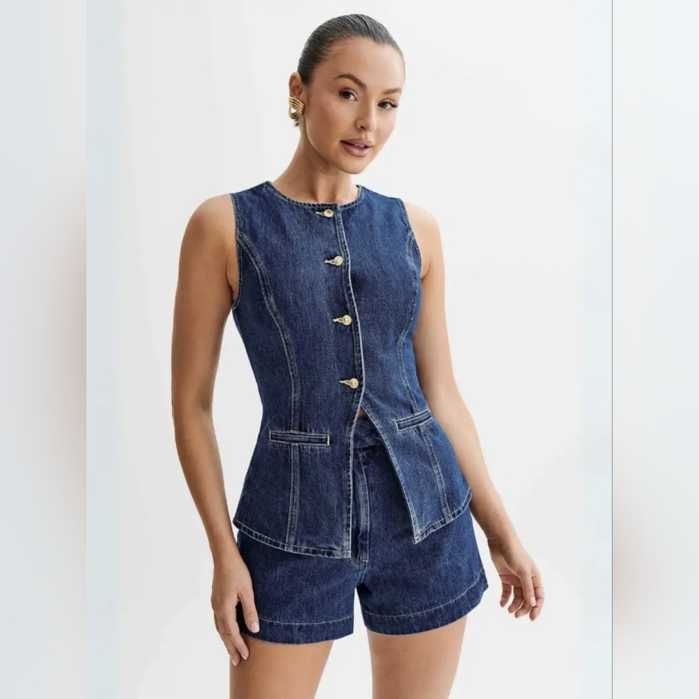 Denim Two Piece Shorts and Vest Set